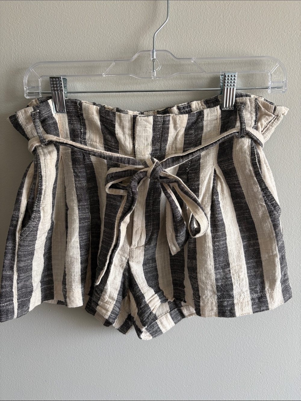 Indigo Rising Linen Blend Paperbag Waist Striped Shorts Tie Belt